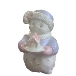 LENOX SWEET SNOWY DELIGHT 6in‎ SNOWMAN PORCELAIN W GINGERBREAD HOUSE.